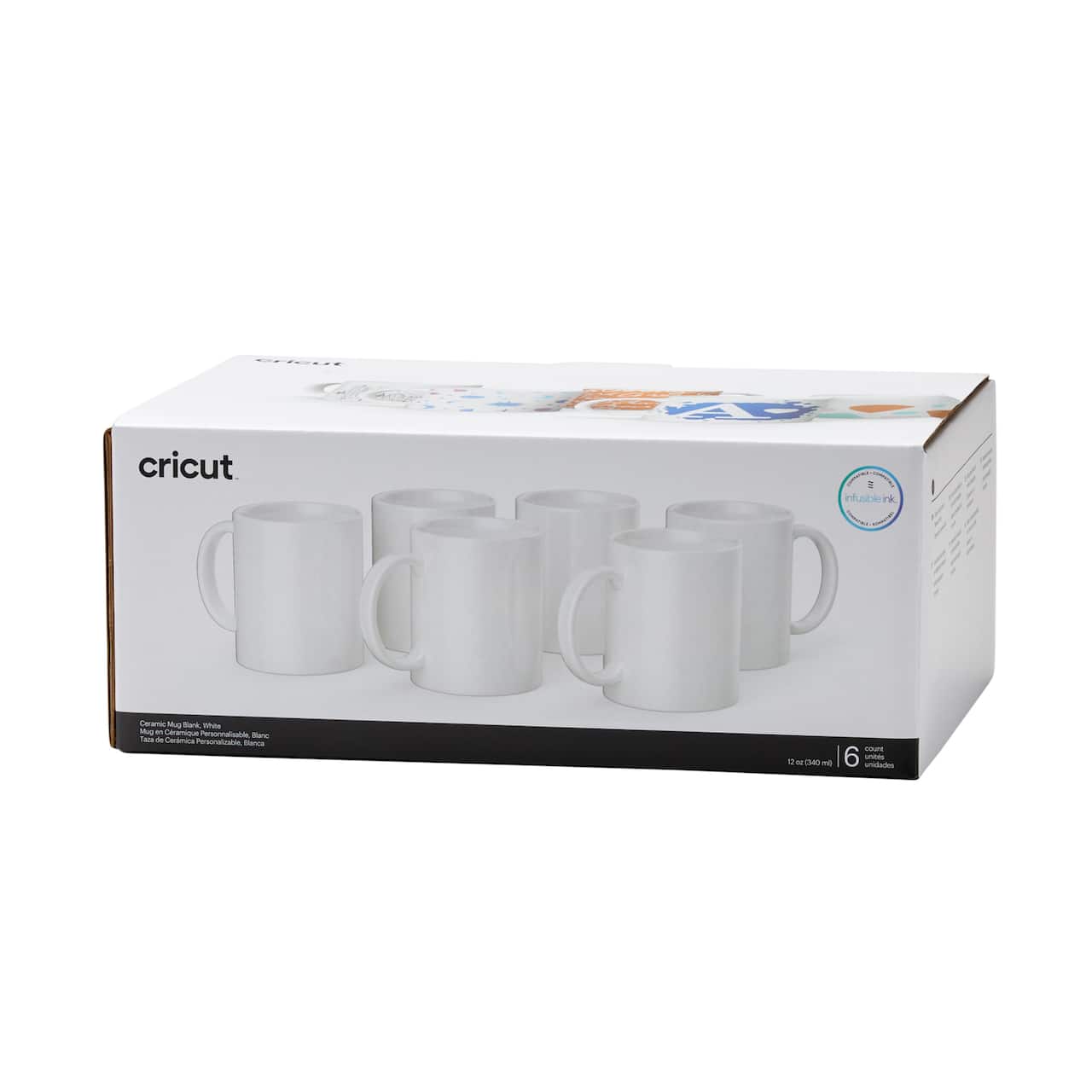 Tasses en céramique blanche vierges de 340 ml de Cricut, 6 unités